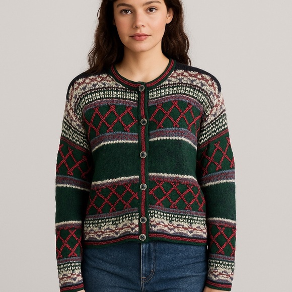 Christopher & Banks x Vintage Hand Embroidered Holiday Cardigan - Picture 1 of 11